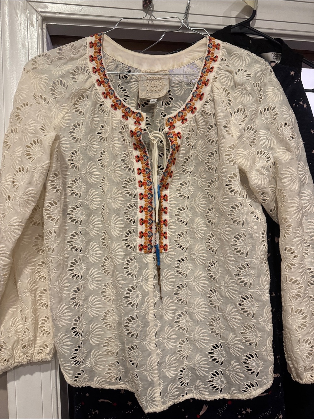 Johnny was Embroidered Cream Eyelet Peasant Top
